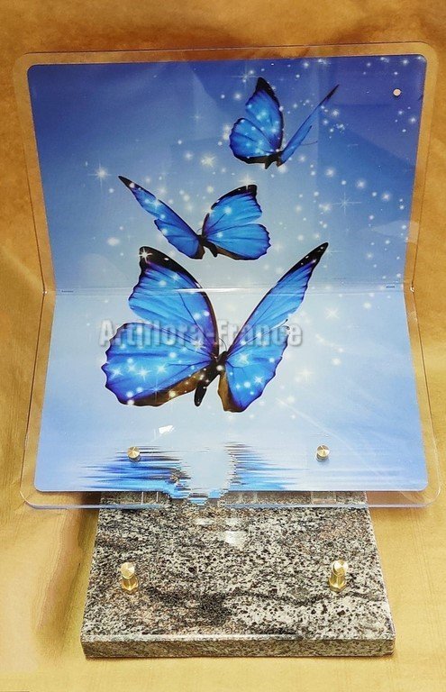 PLAQUE ALTU 27X25CM FORME GALBE PAPILLON BLEU