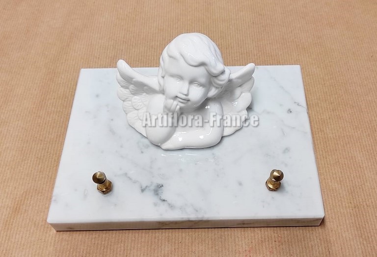 STATUE ANGE RESINE SUR MARBRE BLANC