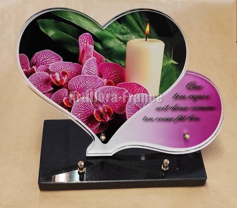 PLAQUE ALTU 32x28CM COEUR PETALE + TEXTE ORCHIDEE BOUGIE