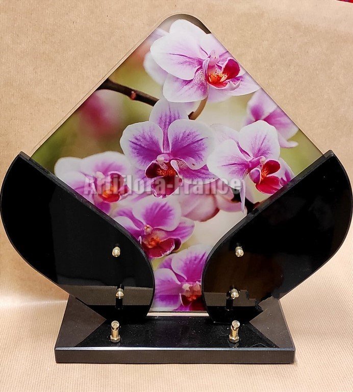 PLAQUE GRANIT ET ALTUGLASS  ORCHIDEE