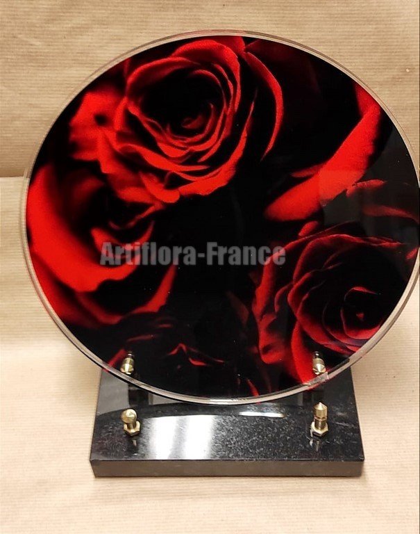 PLAQUE RONDE D25CM ALTU ROSES ROUGES