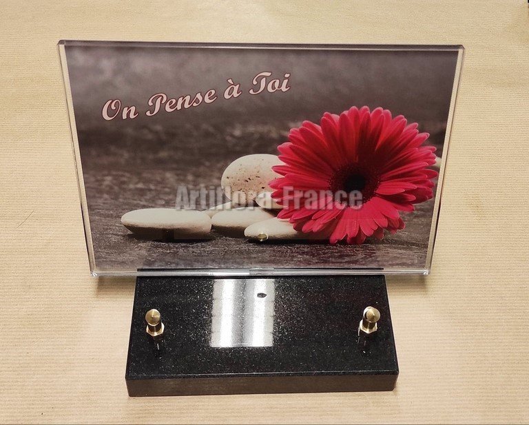 PLAQUE ALTUGLASS RECT. GERBERA + TEXTE