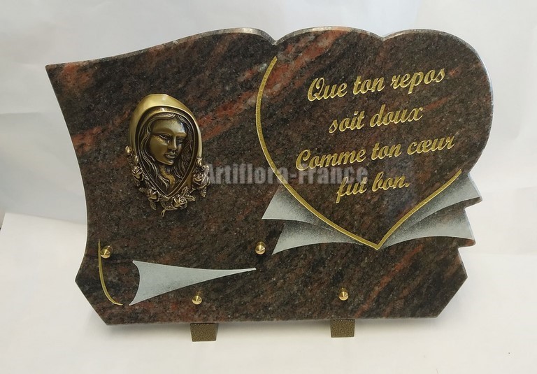PLAQUE GRANIT 25X35CM COEUR OR + TEXTE