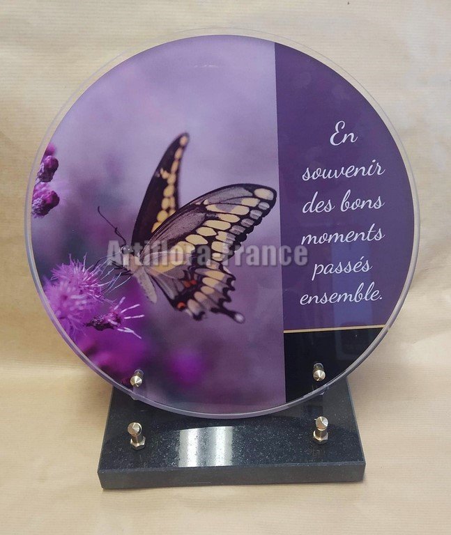 PLAQUE RONDE D25CM ALTU PAPILLON + TEXTE