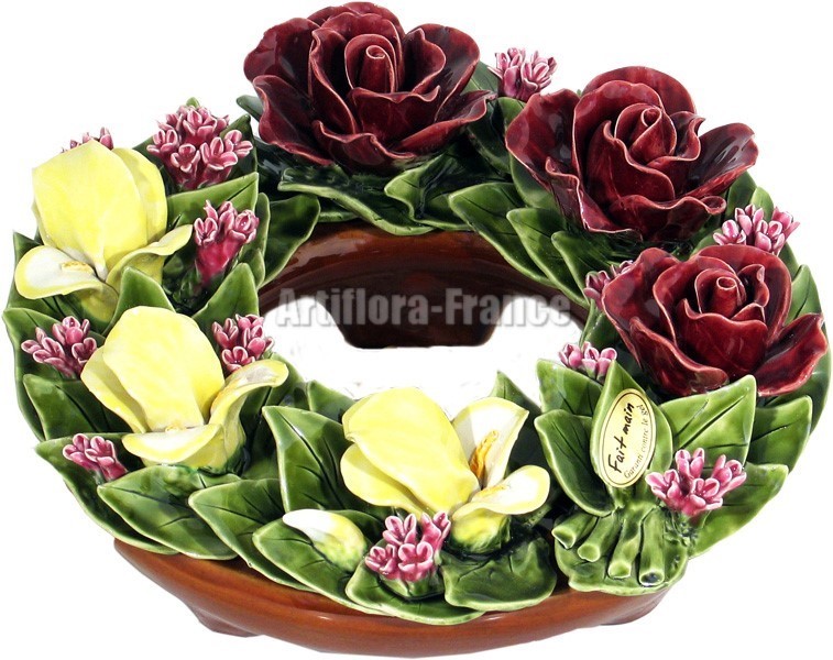 COURONNE 30 CM BOUTONS DE ROSES LILAS IRIS